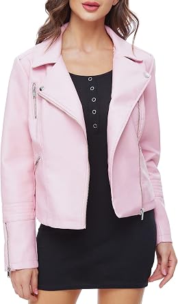 Fahsyee Faux Leather Jacket for Women, Vegan Jackets Moto Biker Motocycle Coat