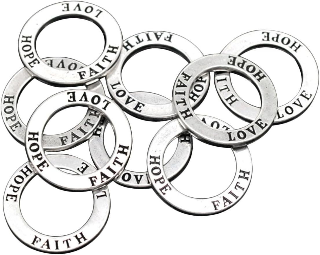 Faith Hope Love 20 Pc Circle Washer Charm Connector Affirmation Ring Jewelry - Image 3