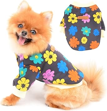 Amazon Paideful 犬服 秋冬 犬 パジャマ Pjs ジャンパー 小型犬 中型犬 花プリントのプルオーバー フリース 裏地付き 暖かい コート 子犬 チワワ 服 猫 衣服 2本足 部屋着 寒い 天気 グレー L Paideful セーター 通販