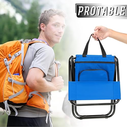 Miniatura 2 de Jerify Silla de pesca de 2 piezas con bolsa enfriadora, taburete de pesca compacto plegable multifuncional, silla de caza, taburete portátil con