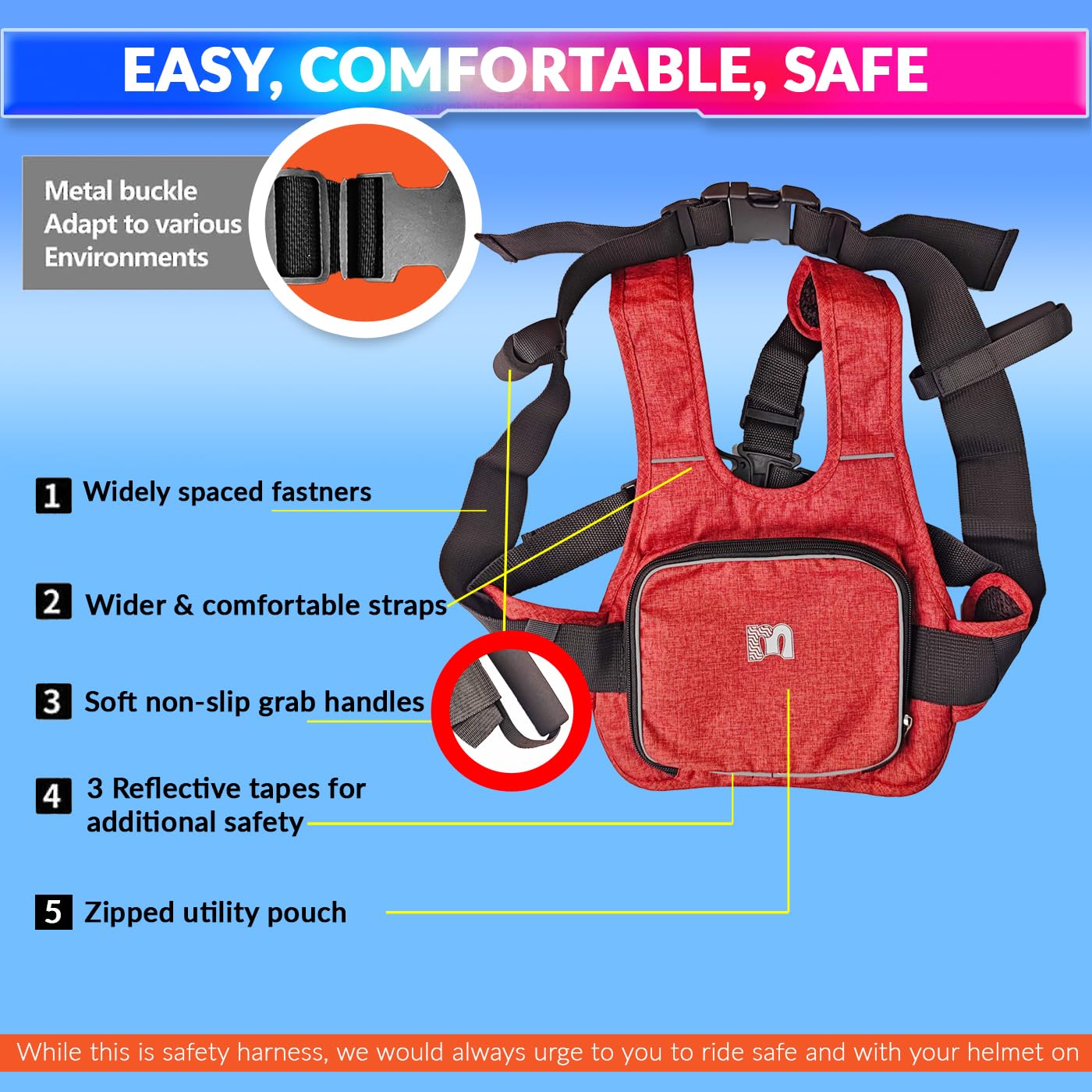 amiciCare Children Motorcycle Security Strap, Adjustable Toddler Safety Harness For 2-12 Years Children 1