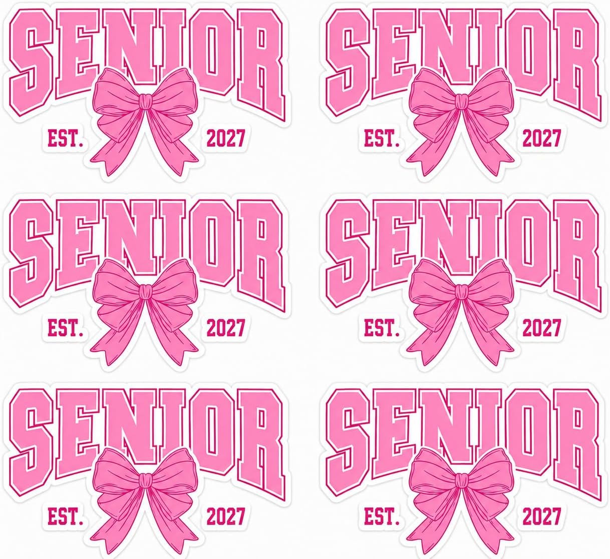Senior Iron On Transfers for Clothing, 6 Pack Pink Bow Graduation Heat Transfer Decals for Class of 2027 Girls, T-Shirts, Jeans and Senior Year Gifts