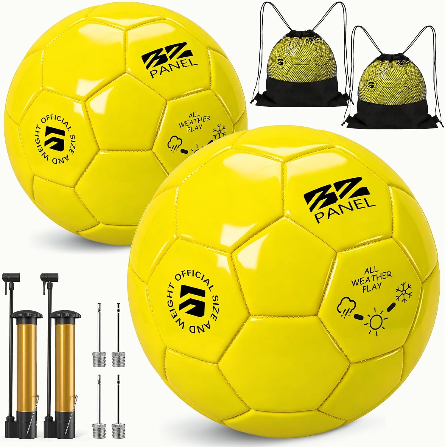 2 Pack Size 5/4/3 Soccer Ball for Training & Matches - Deflated Soccer Balls with Pump Includes Carry Net, Needles - Ideal for Youth and Adult Players for Indoor Outdoor