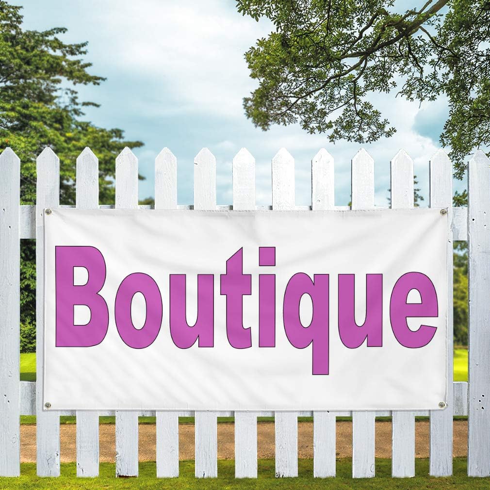 Vinyl Banner Multiple Sizes Boutique Pink B Business Outdoor Weatherproof Industrial Yard Signs 4 Grommets 24x48Inches