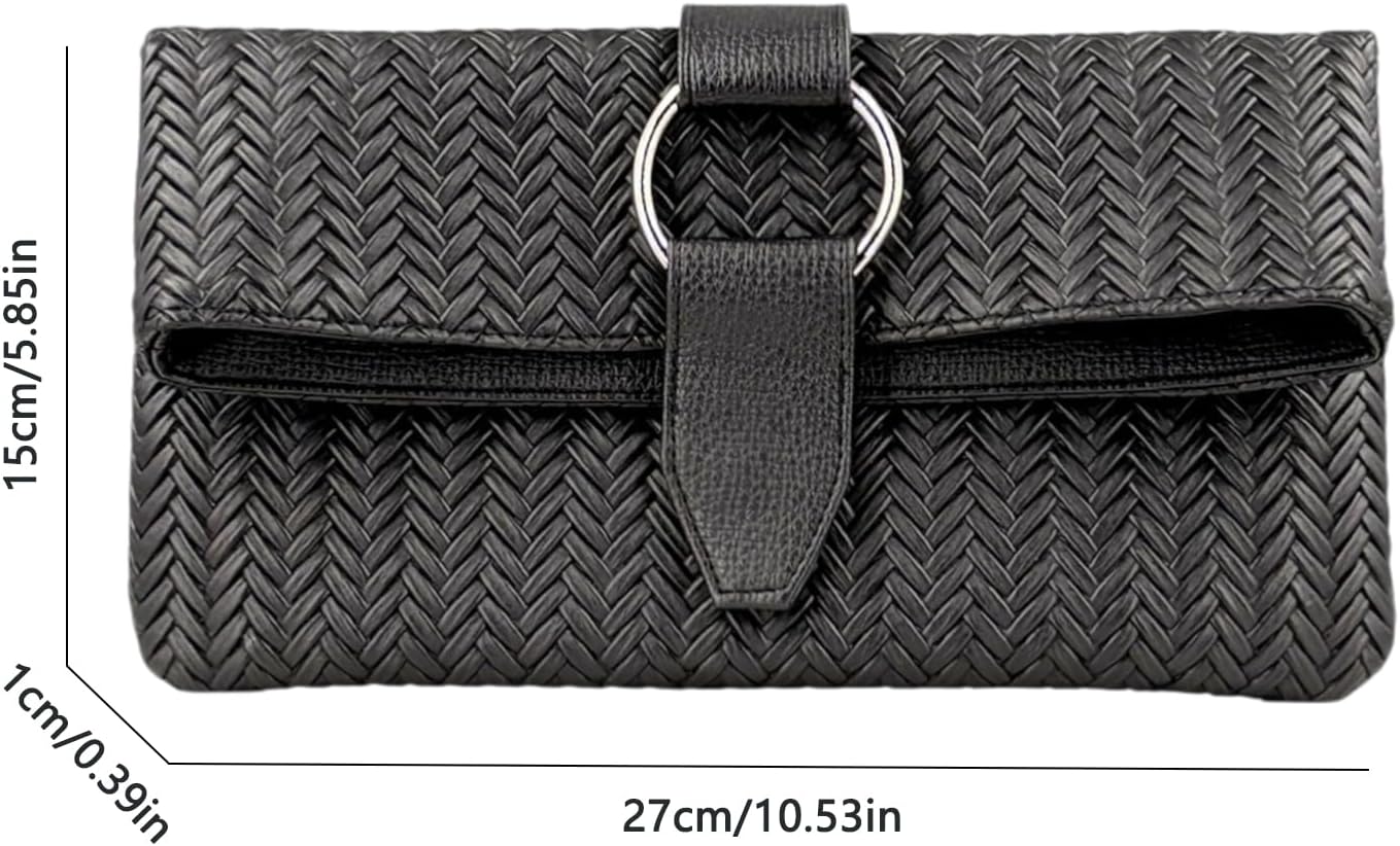 Evening Clutch Bag for Women, Sequin/Patent Leather/Woven PU Leather Clutch with Metal O-Ring Buckle Closure