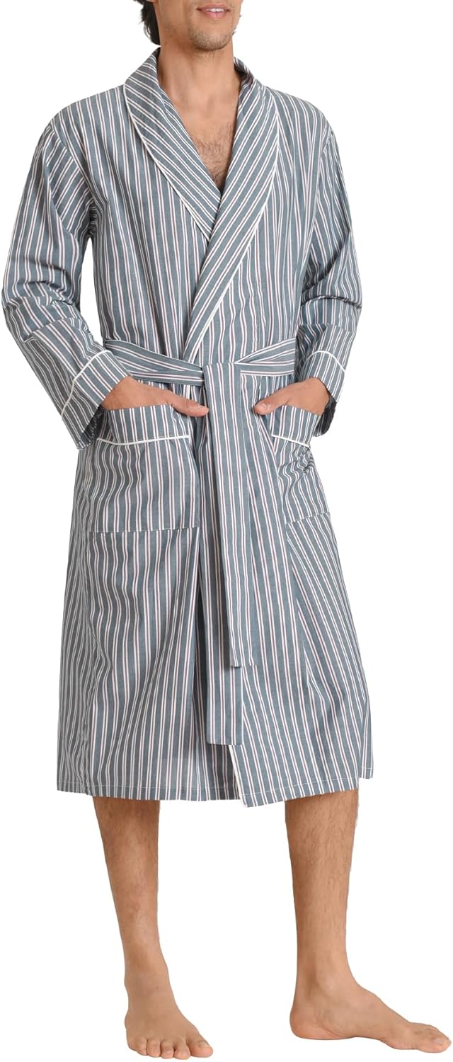 Latuza Men's Woven Cotton Robe Long Sleeves Bathrobe