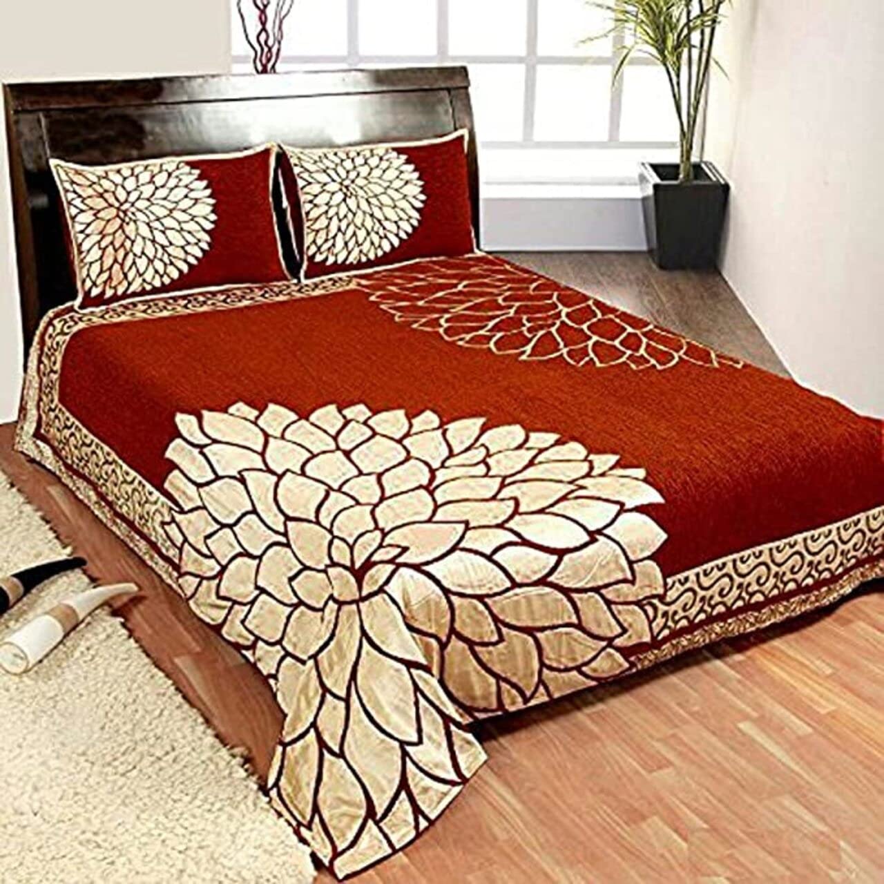 Dream Weavers 300 TC Velvet Bedsheet White Floral Pattern 1 Double