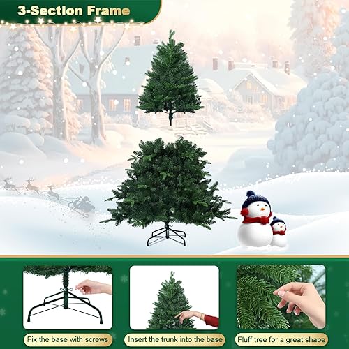 Miniatura 5 de Árbol de Navidad artificial sin luz de 5 pies, árbol de Navidad de abeto verde festivo con 937 puntas de rama, árbol de Navidad realista de abeto