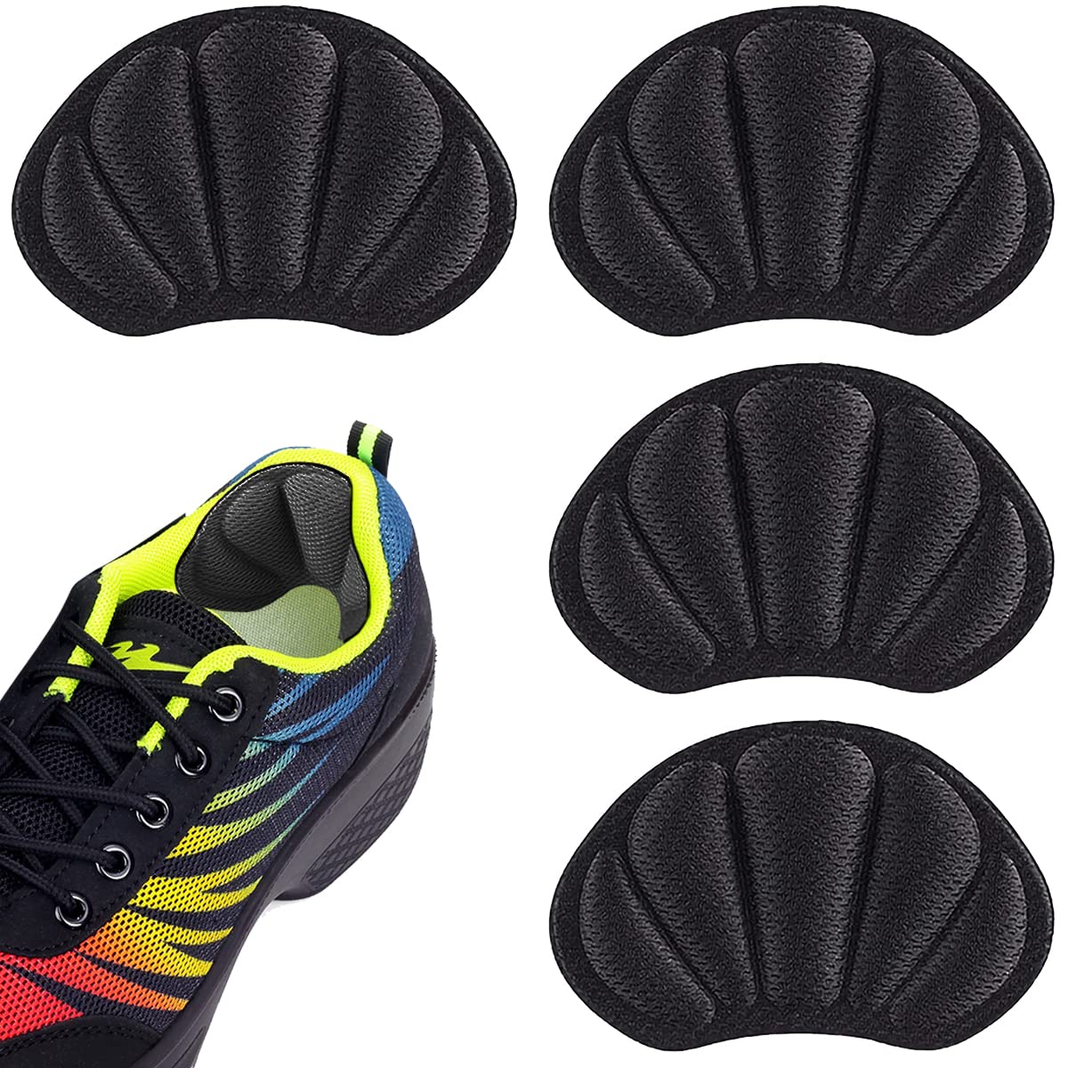 BIKBOK4Pcs Unisex Heel Protectors for Loose Shoes, Heel Cushion with Self-Adhesive Pads for Sneaker Shoes Too Big(Black)