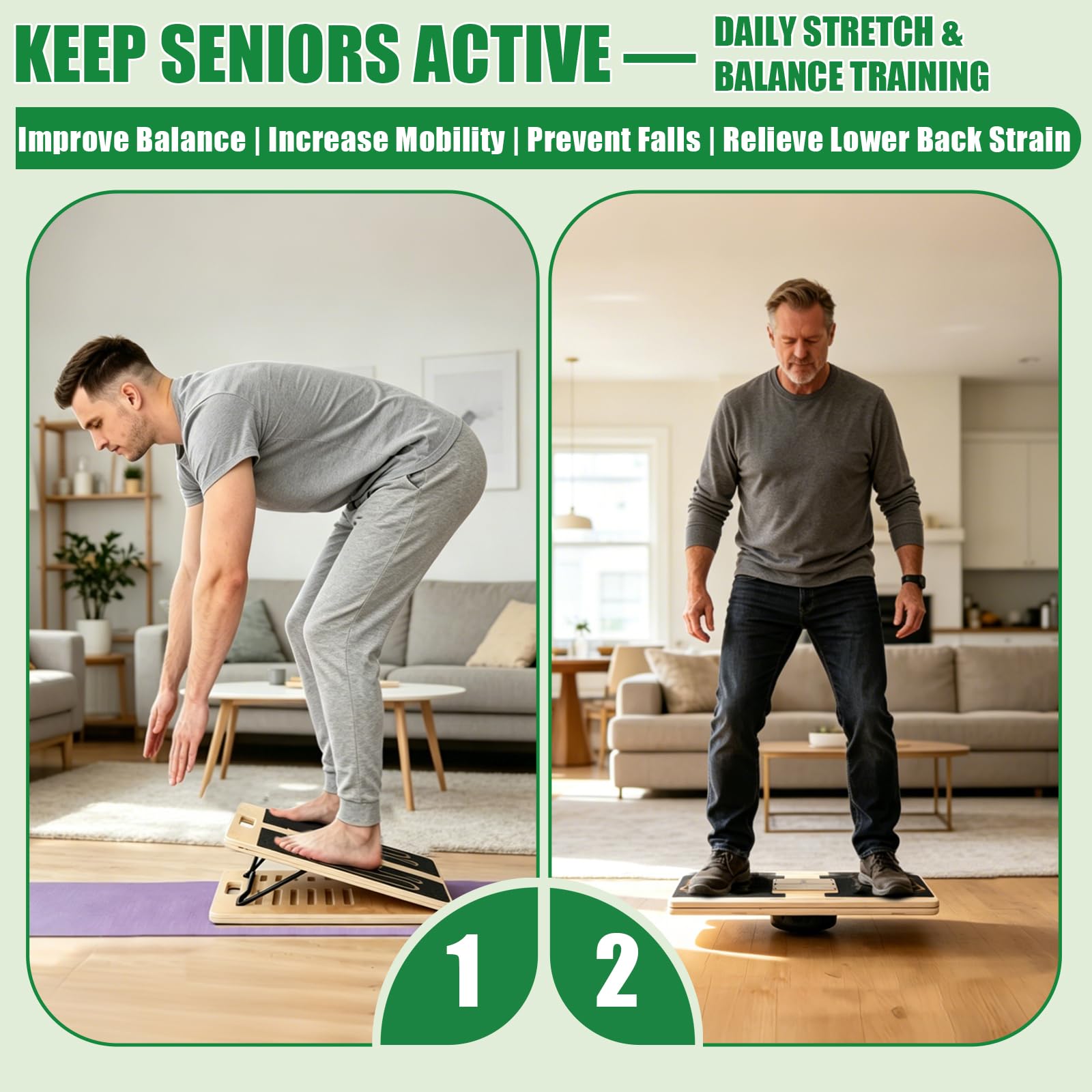 2 in 1 Tavoletta Propriocettiva & Tavola Inclinata in Legno | Balance Board Professionale, Slant Board 12 Angoli Regolabili, Antiscivolo Pieghevole, Interno Esterno Adulti Anziani Bambini