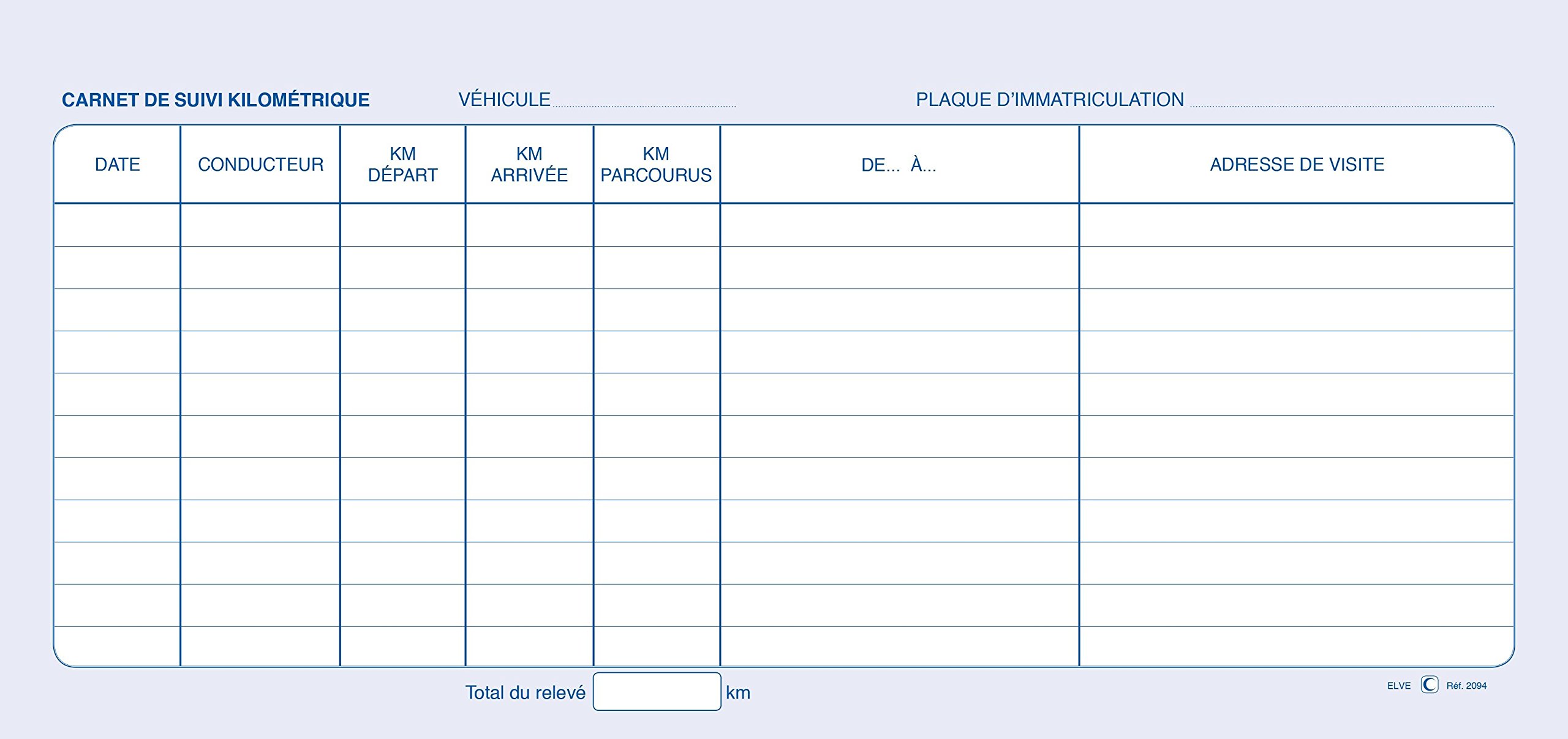BLOC SPIRALE "CARNET DE SUIVI KILOMETRIQUE" 50/2 297X140