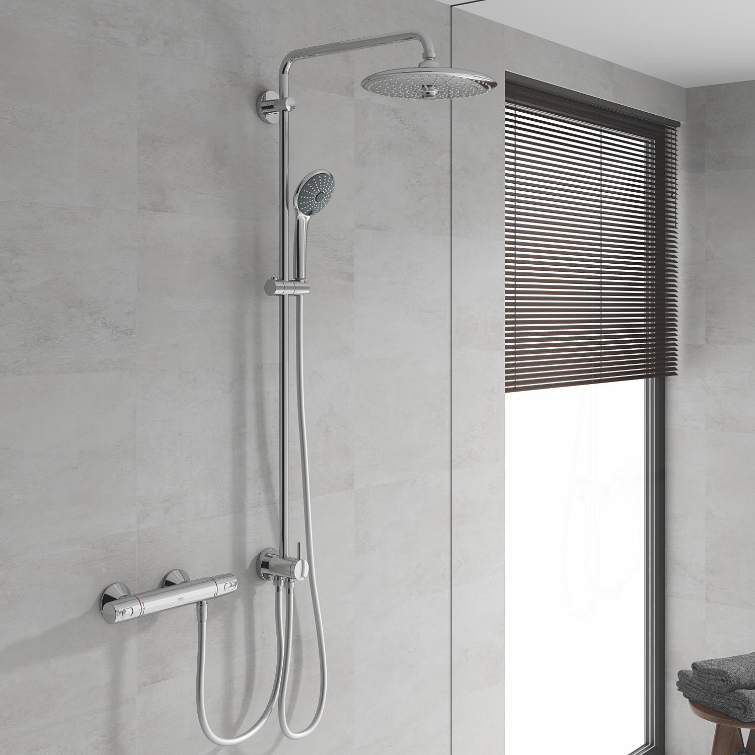 GROHE QUICKFIX, Precision Trend Miscelatore termostatico per doccia, sistema antiscottature GROHE CoolTouch, con tecnologia Water Saving, Cromo, 34229002
