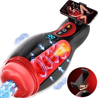6 en 1 Sex Toýs Homme Masturbateurs Masculins, Support de téléphone 360° et bouche réaliste avec 9 Succion et 9 vibrations, Masturbâteur Homme Mains Libres de chauffage Vaginette Sex Toys avec APP