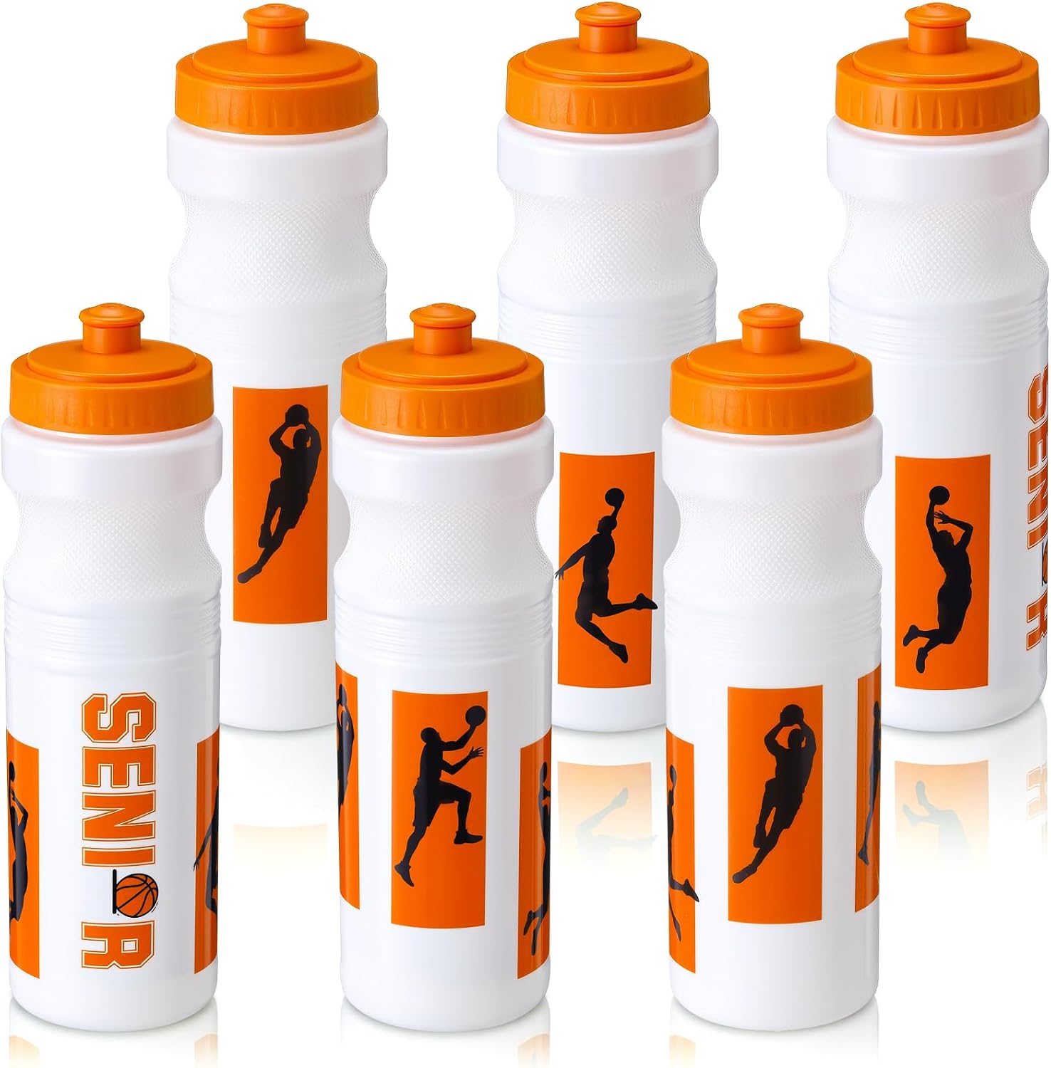 Talltalk 6 Pcs Basketball Water Bottles Bulk 25 oz Reusable Squeeze Sports Bottles Portable Leak Proof Plastic Juice Bottle for Summer Sport Themed Party Favors Birthday Team Senior Night Gifts