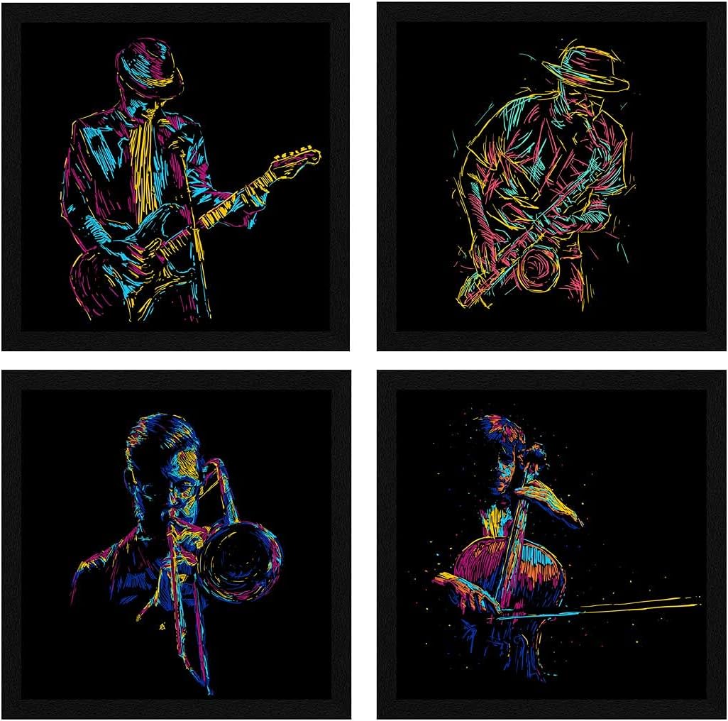 ArtX Paper Musical Instruments Music POP Wall Art Painting, Framed Paintings, 20 X 20 inches (Combined), 10.0 X 10.0 each, Abstract, Multicolor, Set of 4