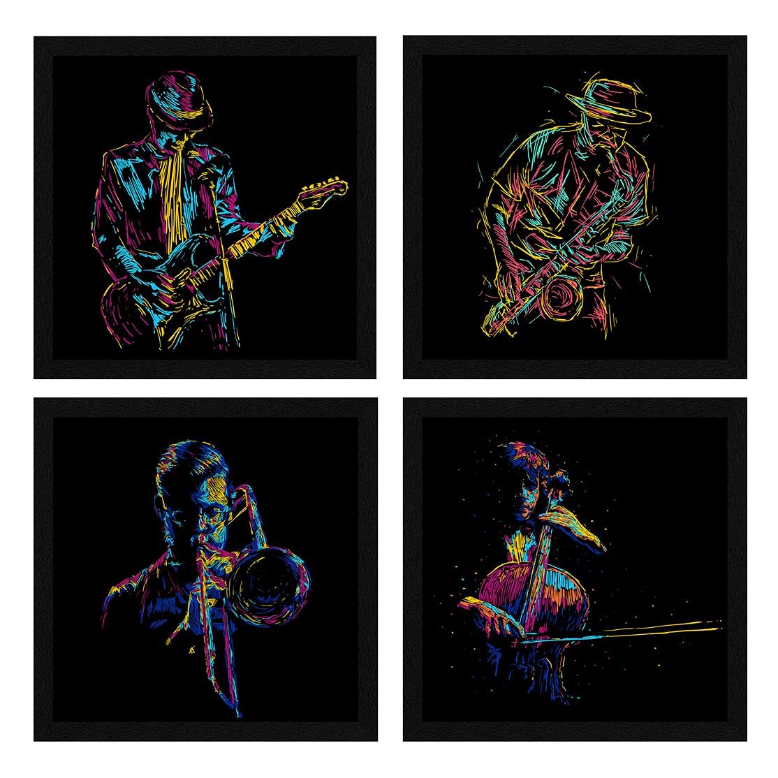 ArtX Paper Musical Instruments Music POP Wall Art Painting, Framed Paintings, 20 X 20 inches (Combined), 10.0 X 10.0 each, Abstract, Multicolor, Set of 4