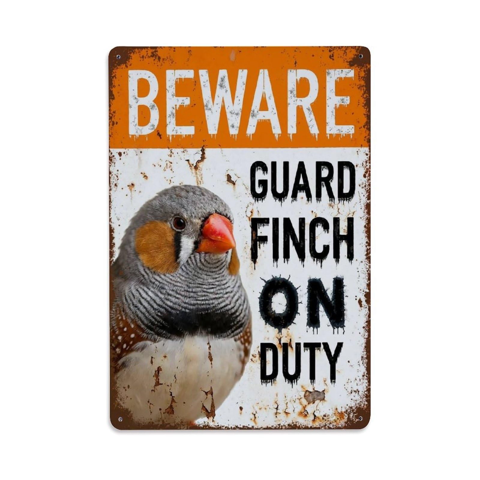 Vintage Funny Finch Guard Beware of Bird Garden Metal Tin Sign Plaque Wall Decor for Cafe, Club Bar, Office, Garden Metal Poster 8x12Inch