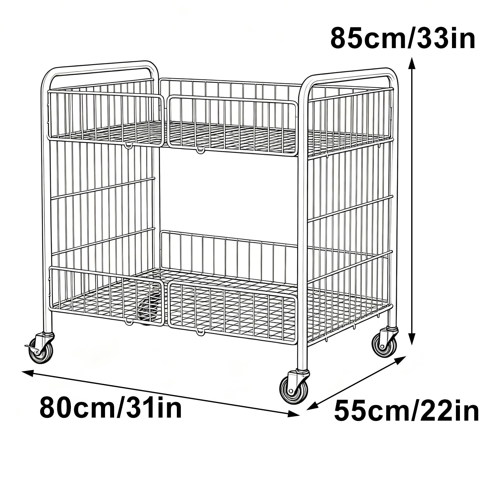 Carrello Pieghevole Portatile per Mercato, Scaffale in Metallo a 2 Ripiani per Vendita Ambulante, Espositore Mobile per Bancarelle(Black,80x55x85cm/31x22x33in)