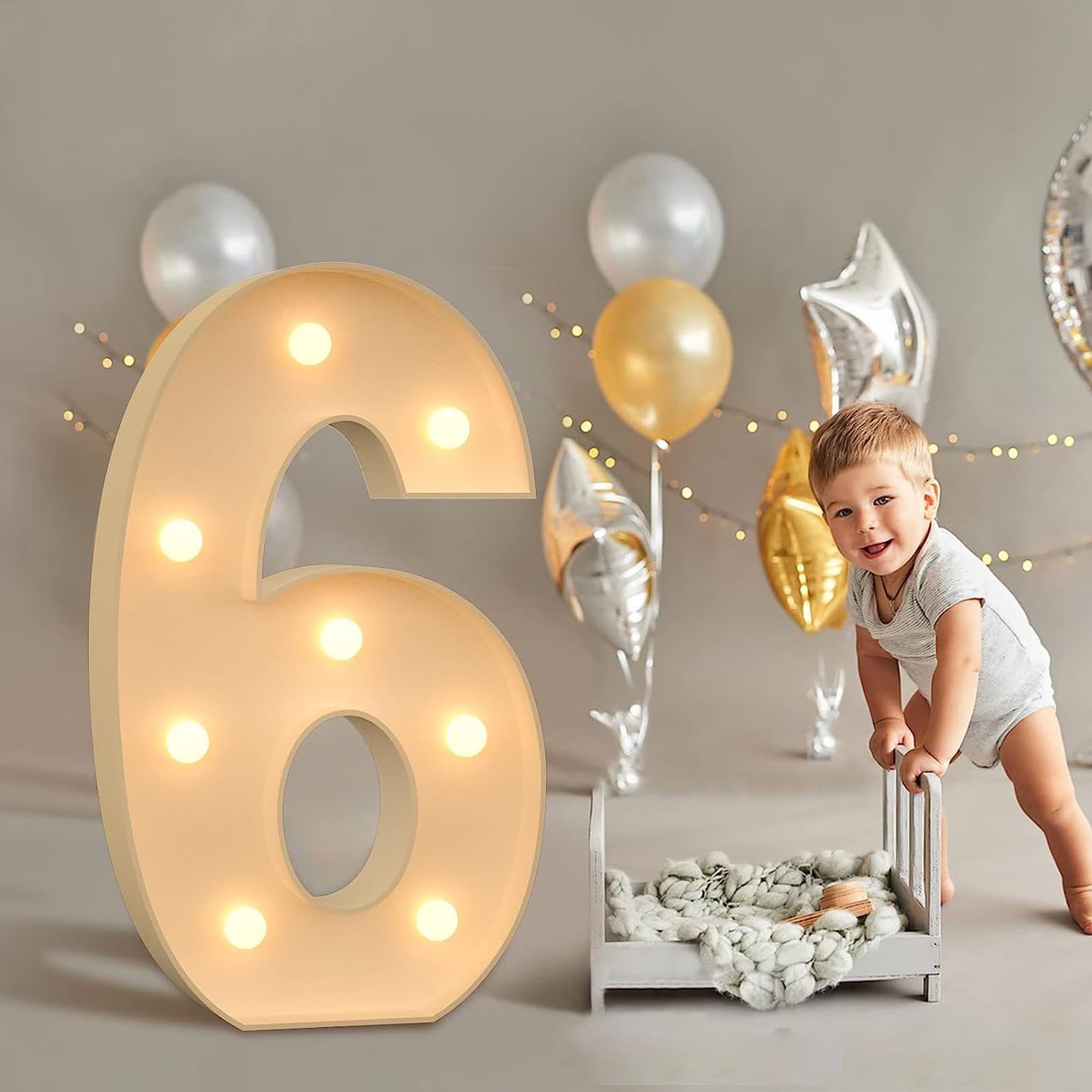 Marquee Light Up Numbers 6 for Birthday Party Decoration, Warm Light DIY Pre-Cut Frame Foam Board for Weddings, Baby Anniversaries, 70cm/2.3ft