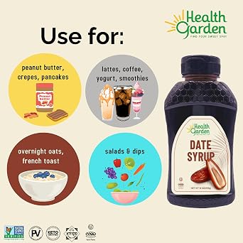 Health Garden Organic Date Syrup, Natural Honey Alternative Sweetener 16oz