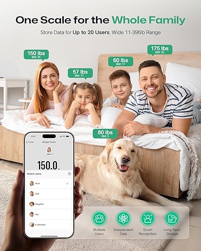 Miniatura 3 de UREVO Báscula inteligente para sincronización de peso corporal y seguimiento de IMC con aplicación, báscula digital de baño con pantalla LED,