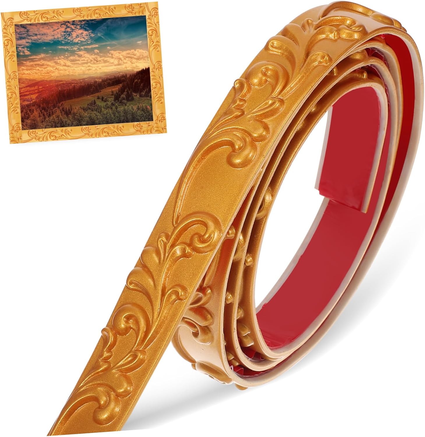 Veemoon 1roll Self-Adhesive Flexible Wall Molding for Home Decor Mirror Frames and Ceilings PVC Gold Self-Adhesive Soft Trim for Easy Installation and Versatile Application