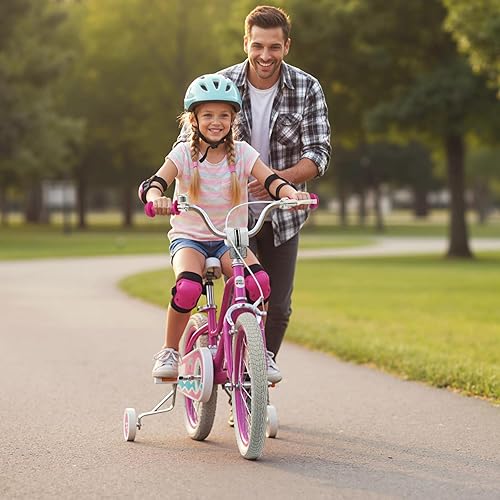 Miniatura 8 de BABY JOY Bicicleta para niñas, 12 pulgadas, 14 pulgadas, 16 pulgadas, 18 pulgadas, bicicleta para niños de 3 a 8 años con ruedas de entrenamiento,