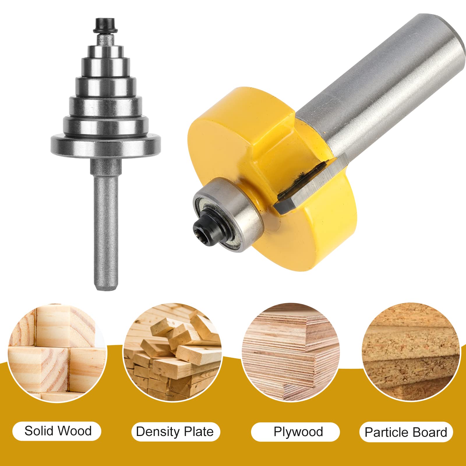 Yueqing Zhongji Rabbet Router Bit 1/2 Inch with 6 Bearings,Interchangeable and Adjustable Bearing (Multiple Depths 1/8", 1/4" - Image 3
