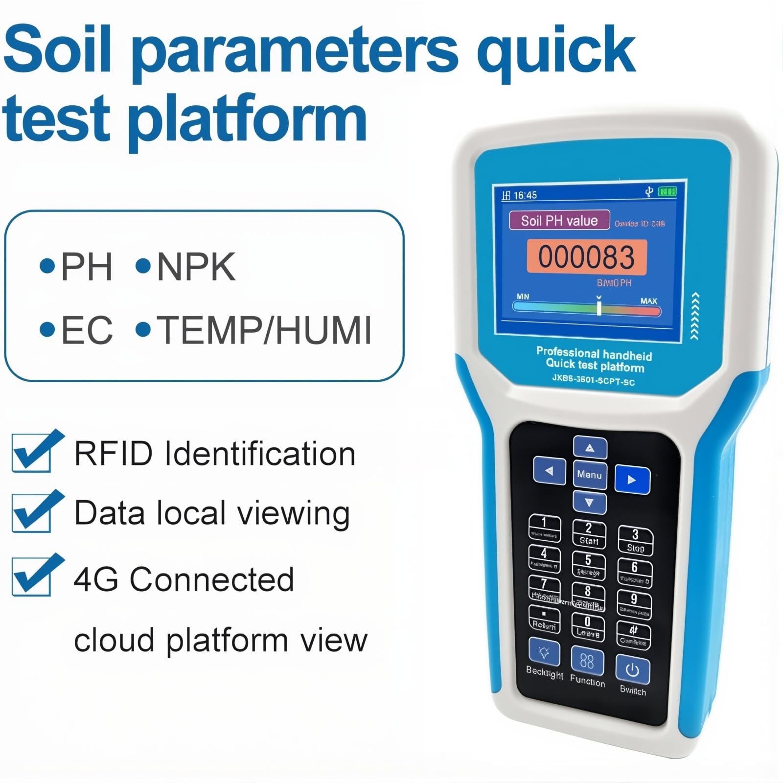 Bodentester 7-in-1, Digitales pH-Messgerät mit NPK, Feuchtigkeits- und Temperatursensoren für Gartenarbeit, Rasenpflege, Innen- & Außenpflanzengebrauch