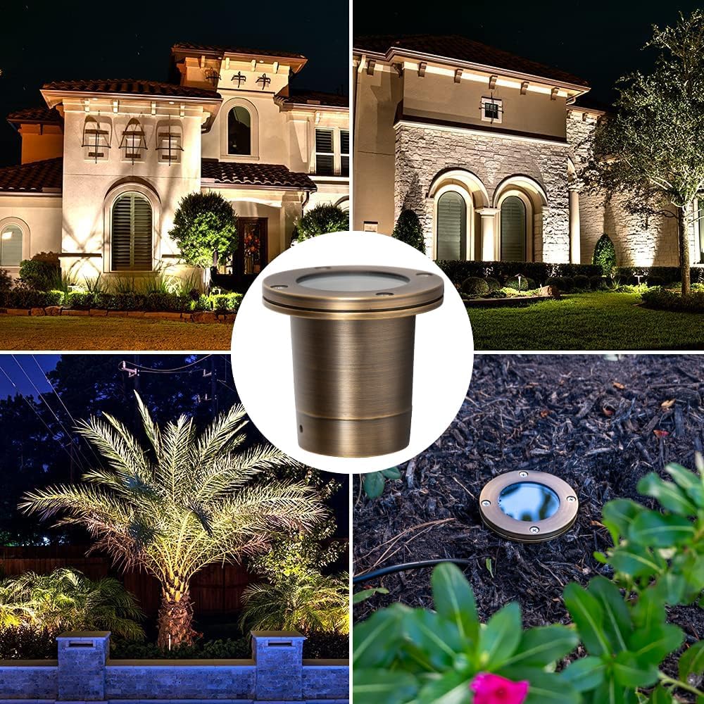 LED Spot Lights Outdoor Landscape Lighting Well Lights 177 - Solid Brass In Ground Light with 7W LED Bulb Security Landscape for Long Lasting Home Garden Low Voltage Light
