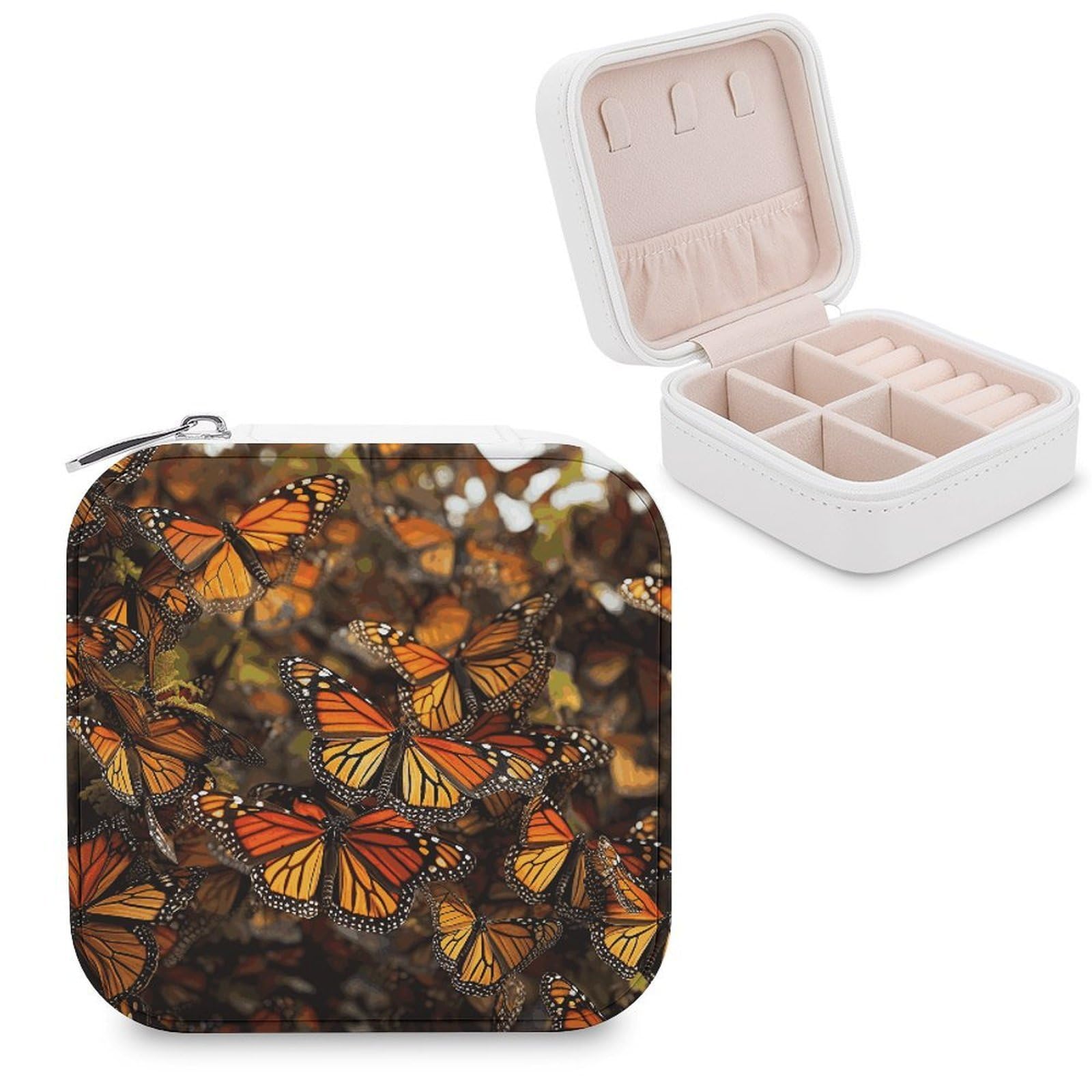 VstaDank Monarch Butterflies Jewelry Box Beautiful Portable Ring Boxes Cute Large-Capacity Jewelry Case Jewelry Organizer for Mothers Gifts for Earrings Rings Hand Bracelet