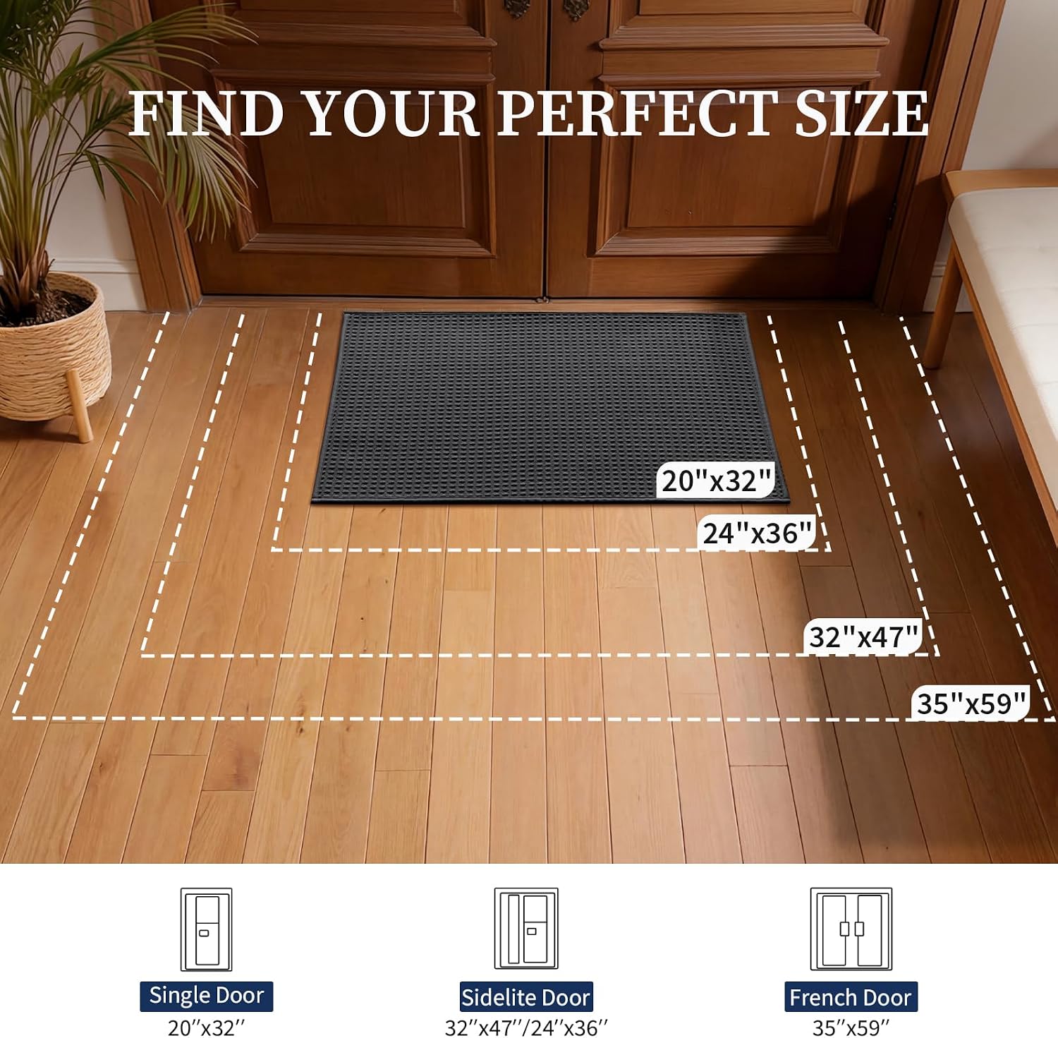YIHOUSE Indoor Door Mat 20" x 32", Non-Slip Washable Entryway Mat, Dirt Trapper Absorbent Entrance Mat, Low Profile Floor Mat for Front/Back Door, Entryway, Dark Gray