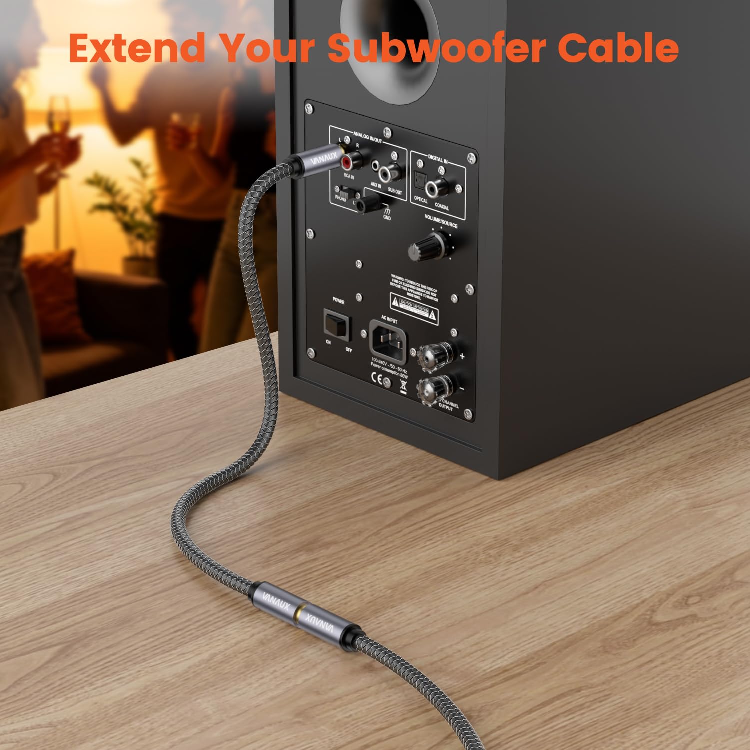 VANAUX Cable de extensión RCA para subwoofer, 75 ohmios, RCA macho a hembra para amplificador, HiFi, analógico y digital (5 m)