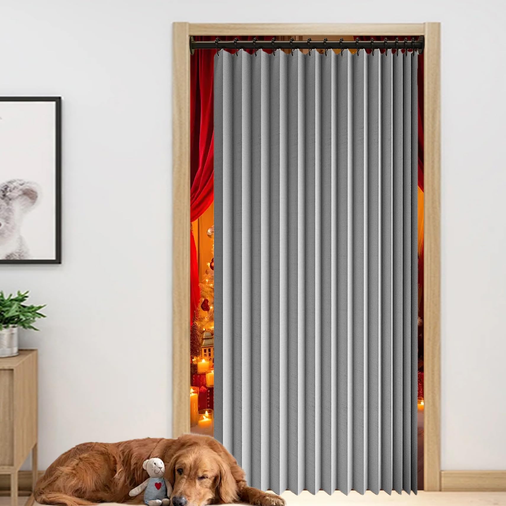 Rideau de porte occultant pour salon et chambre protection thermique grise