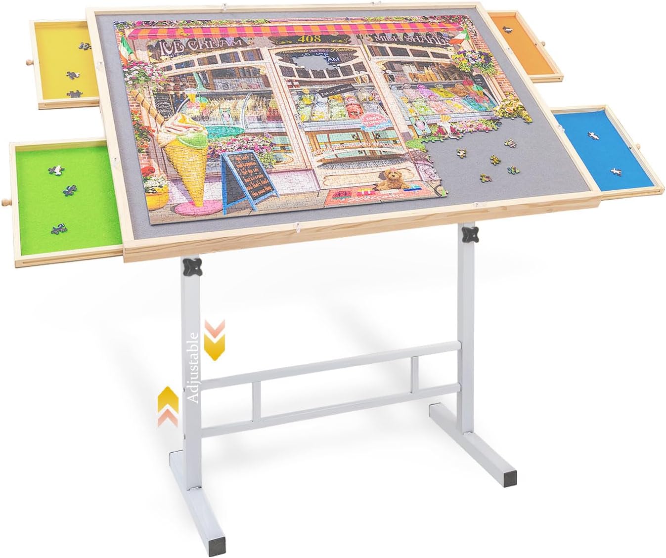 Puzzle Table with Drawers and Legs Height Tilting Adjustable for 1500 Pieces