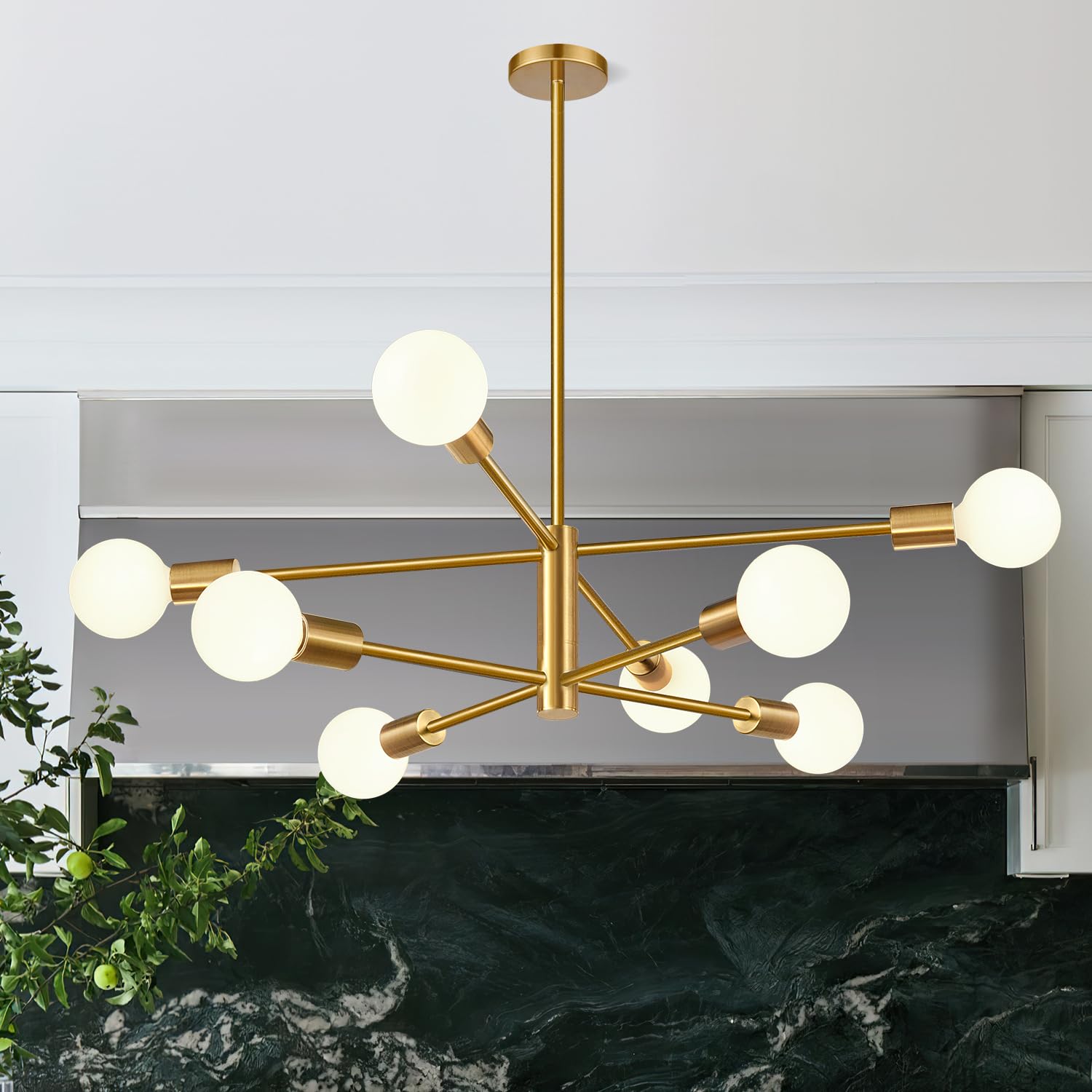 Photo 1 of 11"-52" Height Adjustable Modern Chandelier Ceiling Light Fixture, 8-Light Sputnik Chandeliers Brushed Gold Mid Century Chandelier Over Table, Chandeliers for Dining Room Kitchen (Bulbs Not Included)
