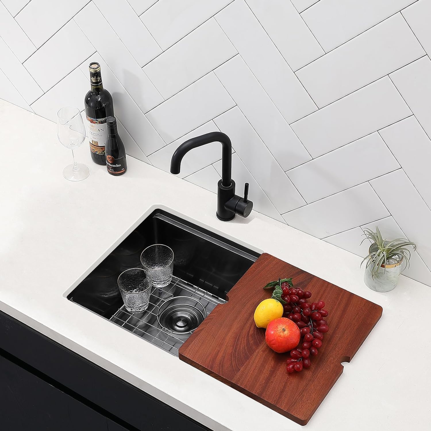 SHACO 15x15 Black Undermount Bar Sink, 15 Inch Gunmetal Black Single Bowl Kitchen Sink, Handmade Stainless Steel 16 Gauge Workstation Laundry Single Bowl with Accessories