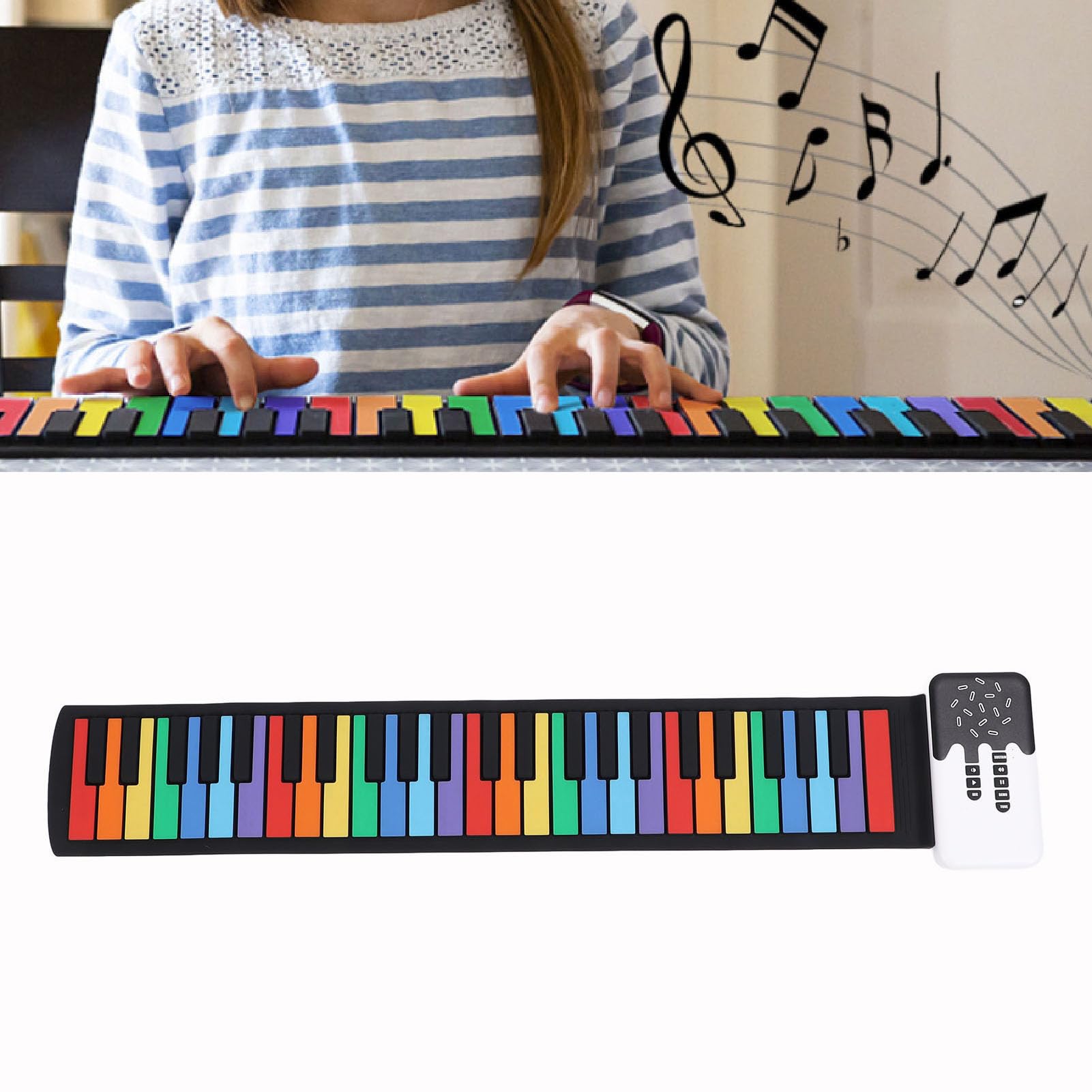 Piano Enrollable, 49 Teclas, Piano Electrónico Portátil Colorido para Principiantes, Teclado de Piano de Música Digital Enrollado a Mano, Flexible y Plegable con Altavoz para Uso