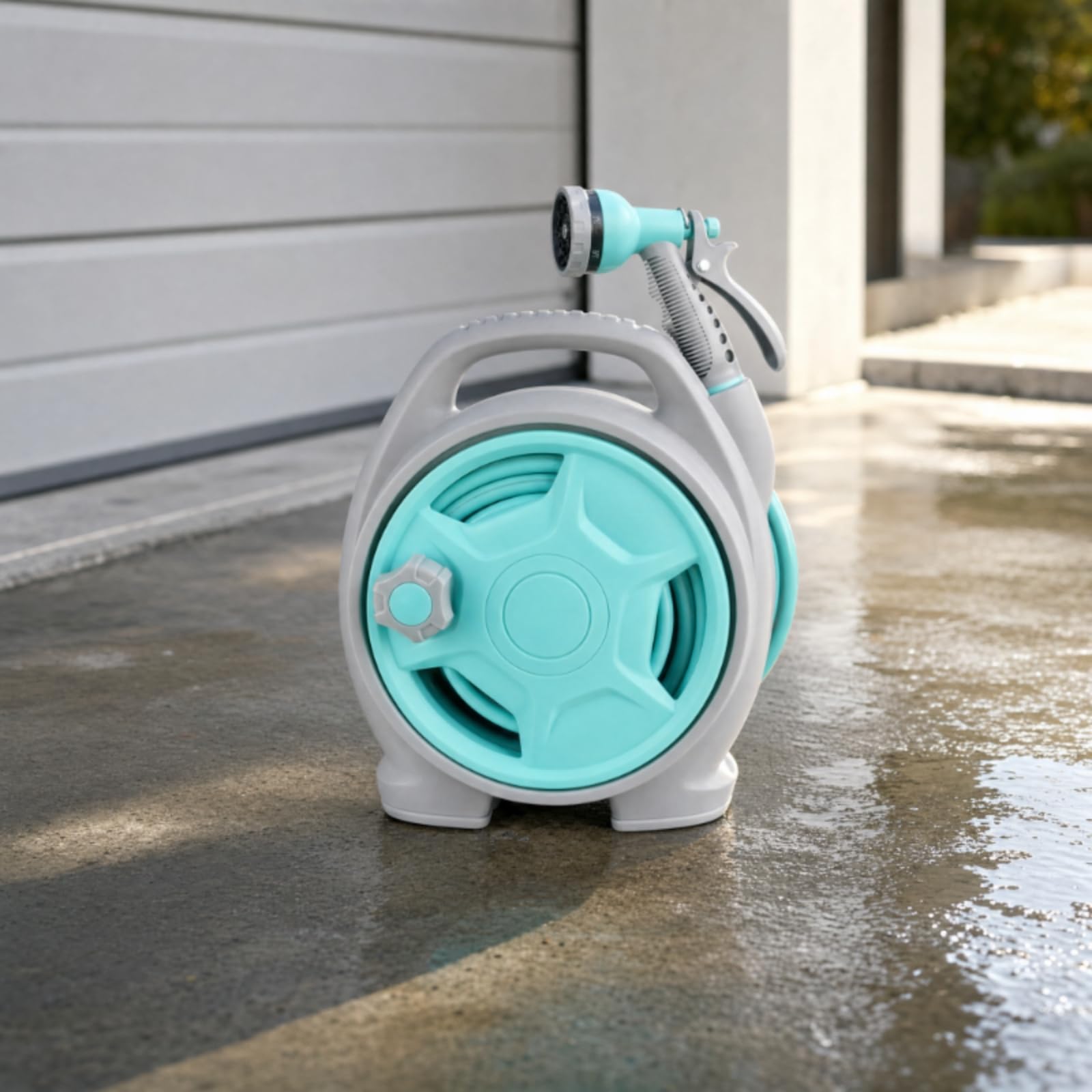 Carrello Avvolgitubo Pratico Carrello Avvolgitubo con Tubo Compatto Attrezzatura per Lavaggio Auto, Blu Lago