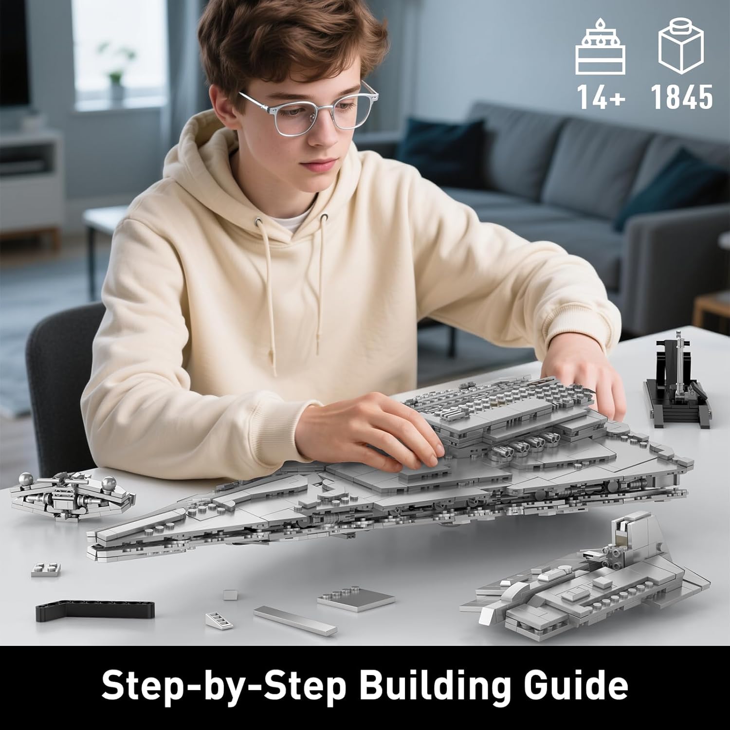 wbbw JG073 Imperial-Class Destroyer Model, 1845-Piece Spaceship Building Set, Build & Display Building Toy for Adults Collector Age 14+