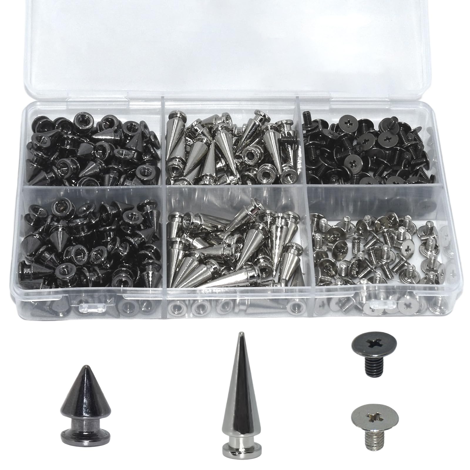 SHNESAIGO 160 Pieces Punk Rivets, 2 Size Pointed Punk Rivets, Clothing Screw Rivets, Metal Killer Rivets, Rustproof Decorative Rivets, Rock Metal Gothic Spikes Decorative Rivets Set for DIY Bags