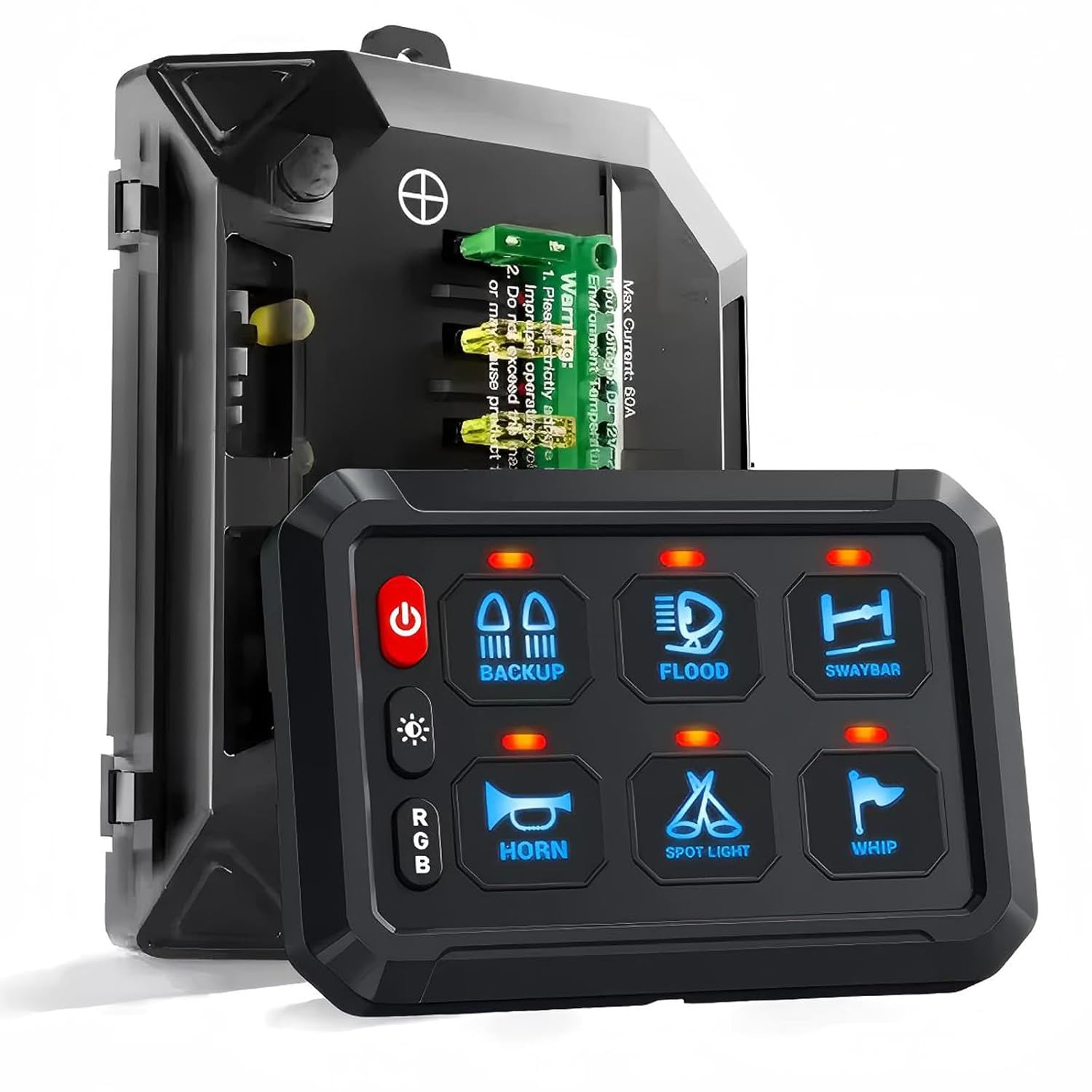 Chelhead Led AUX Switch Panel, 6 Gang RGB Backlit Multifunction Controller for Off Road Ditch Whip Lights Compatible with 12V 24V Car Trucks SUV Boat Marine UTV ATV, Aluminum