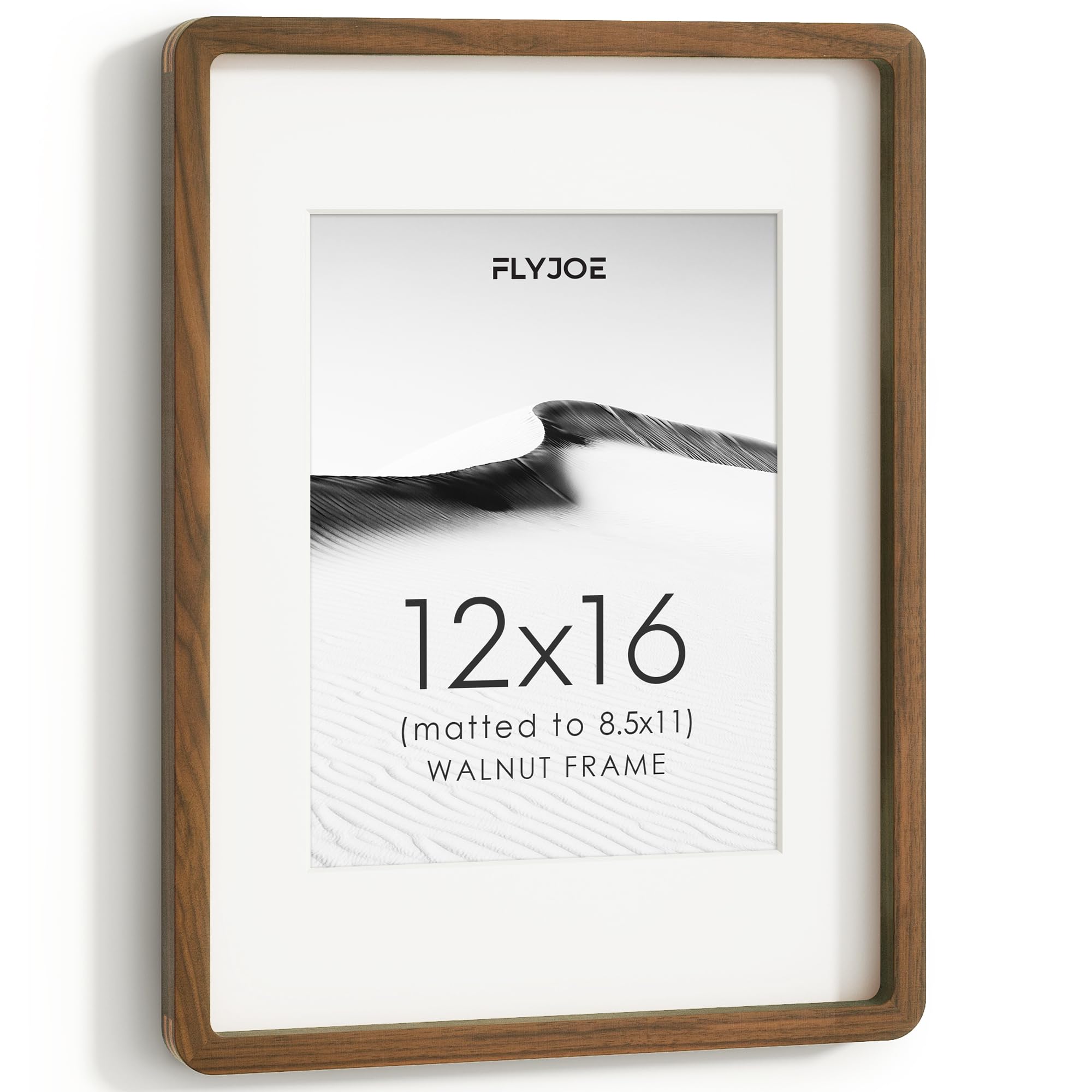 12x16 Picture Frame, Solid Walnut Wood Frame with Mat for 8.5x11 Photo