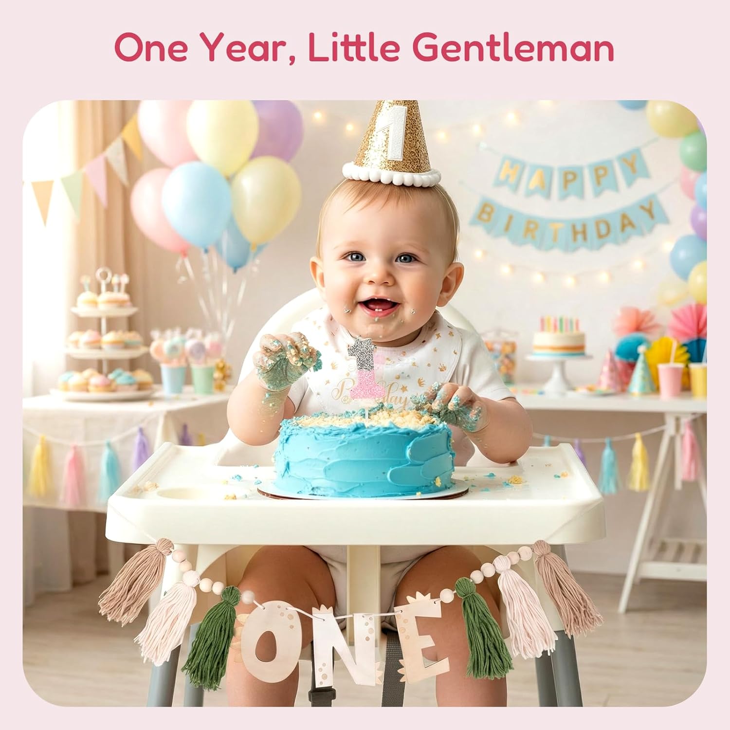 Baby 1st Birthday Outfit Set – One Year Old Birthday Romper with Matching Accessories, Unisex First Birthday Outfit for Cake Smash & Photos(light blue)