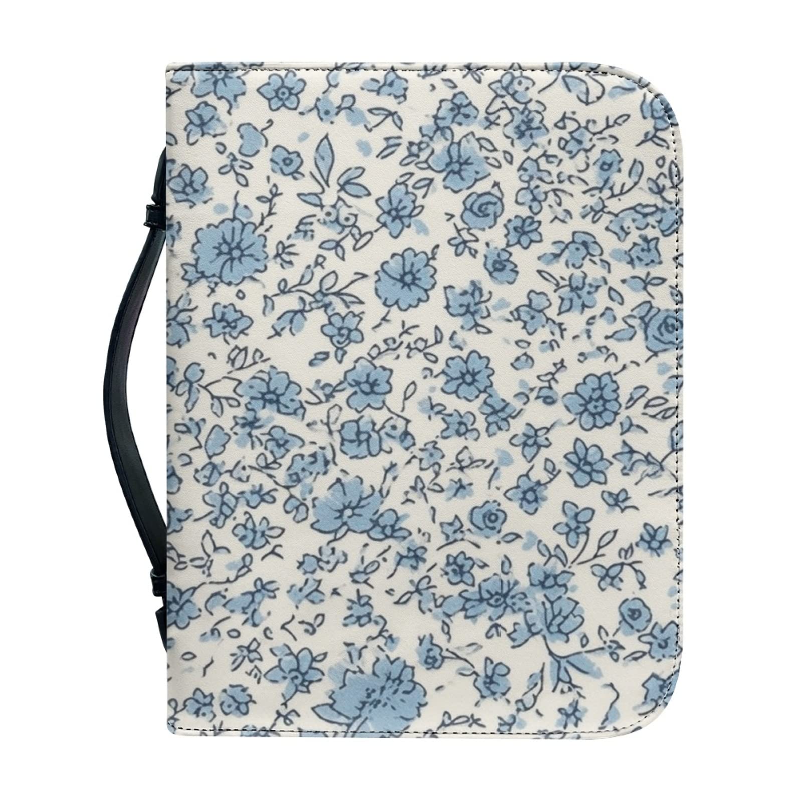 Kuiaobaty Blue Flowers Bible Cover Case Zipper PU Leather, French Countryside Ditsy Floral Book Cover for Novel,Notebook with Pen Holder — image 1
