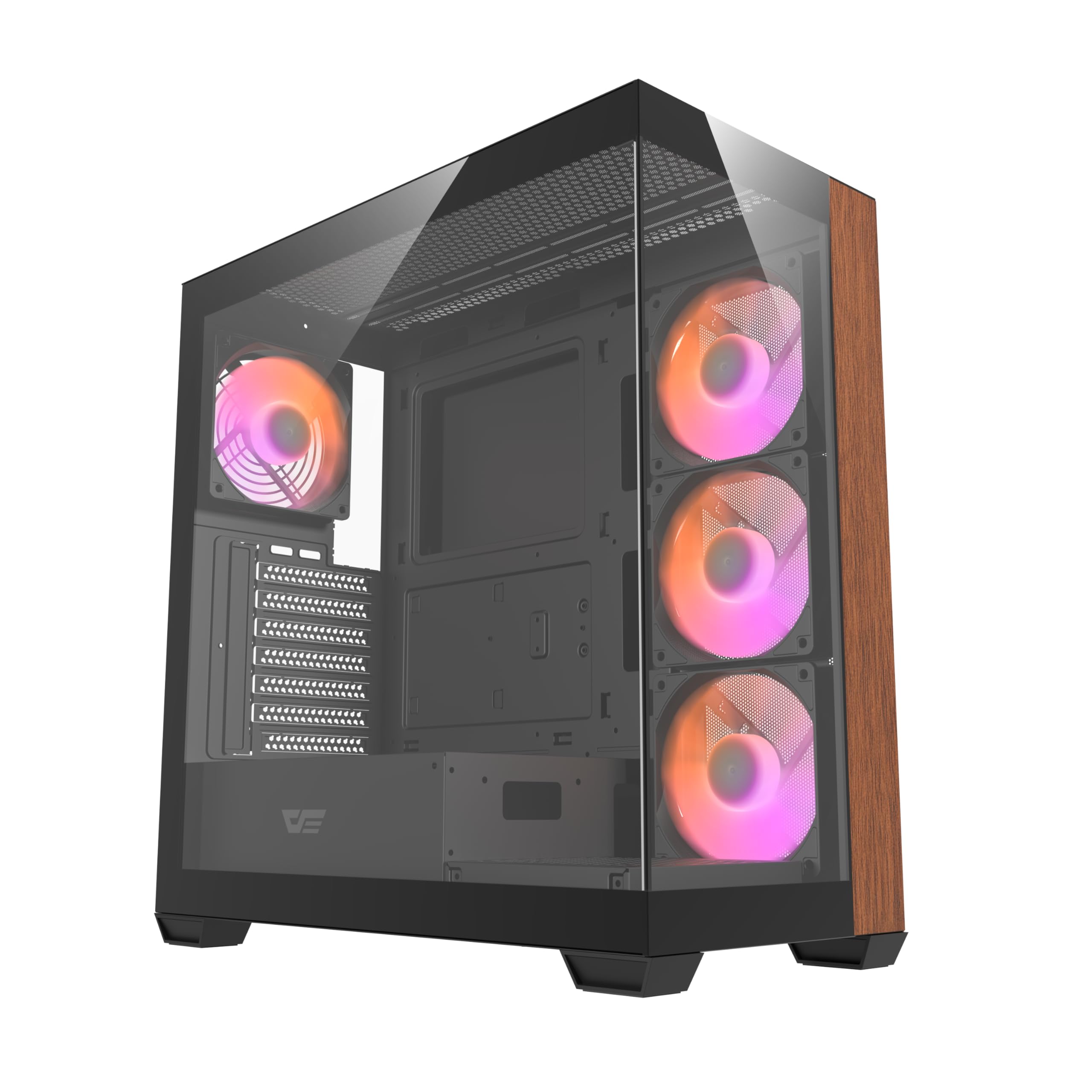 DarkFlash DS900W Caja PC Gaming ATX Cristal Templado Diseño Madera | Panel Lateral y Frontal Cristal Templado, 4 Ventiladores ARGB, USB-C