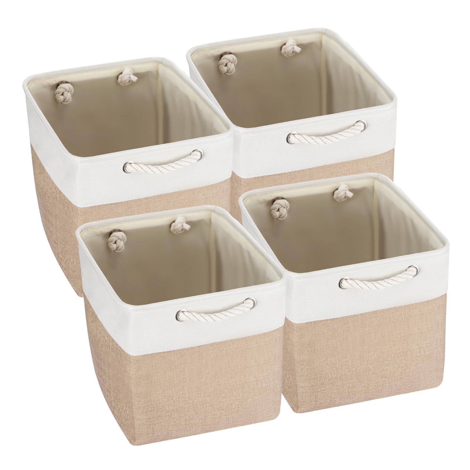 FERNVALE Foldable Storage Box Cube Storage Boxes Fabric Collapsible with Handles Foldable Closet Storage Basket for Closet Shelves Wardrobe Home Organization (Khaki 4-Pack, 33x33x38cm)