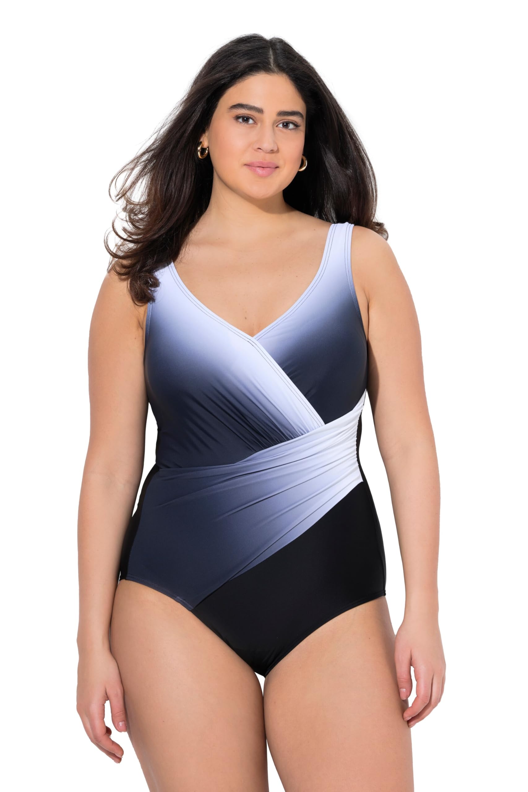 Ulla Popken Badeanzug Dana, Wickel, Verlauf B&w Costume da Bagno One Piece Donna