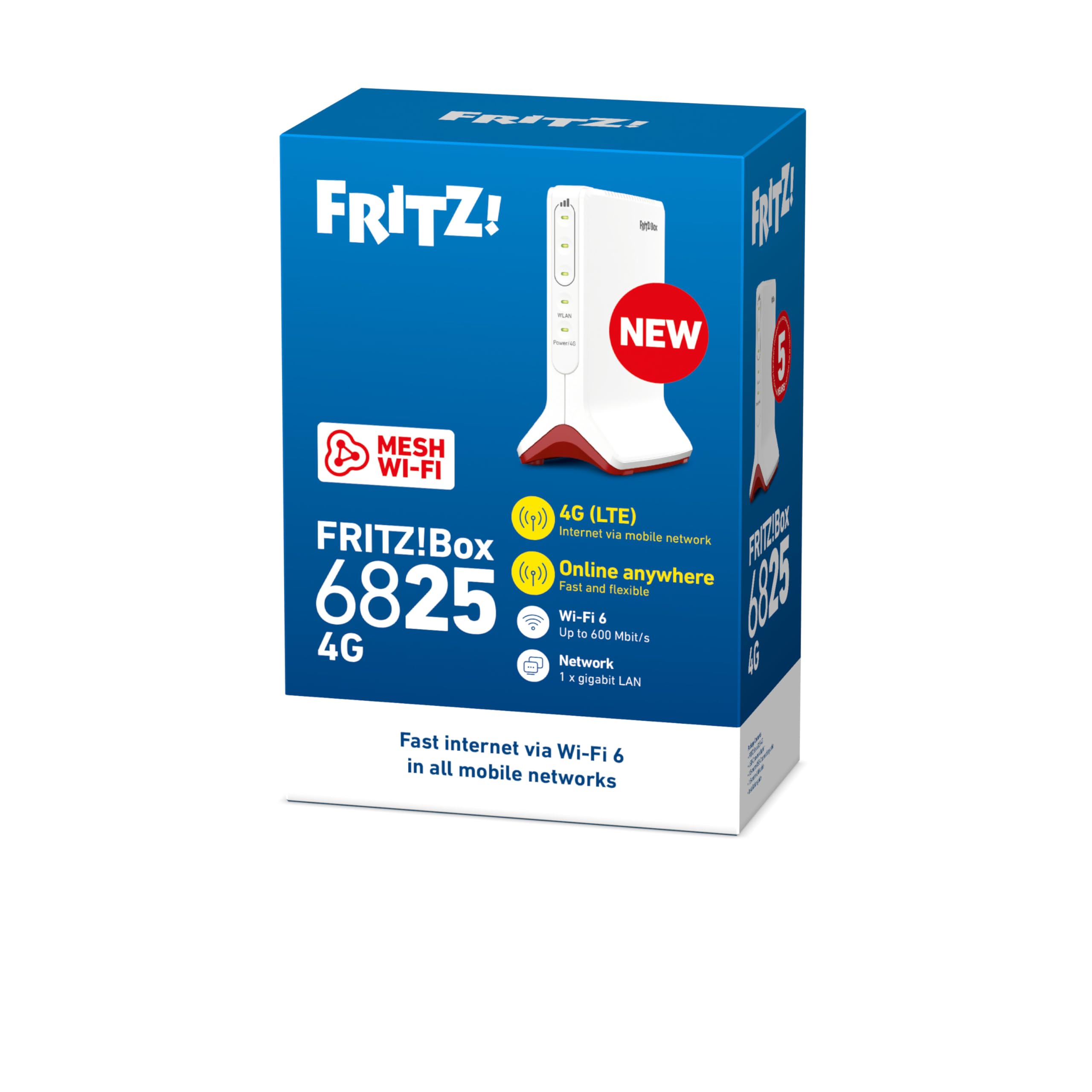 FRITZ!Box 6825 4G Edition International | Router 4G | Wi-Fi 6 fino a 600 MBit/s | WLAN Mesh | Massima sicurezza | Installazione semplice | Compatto e affidabile | Made in Europe