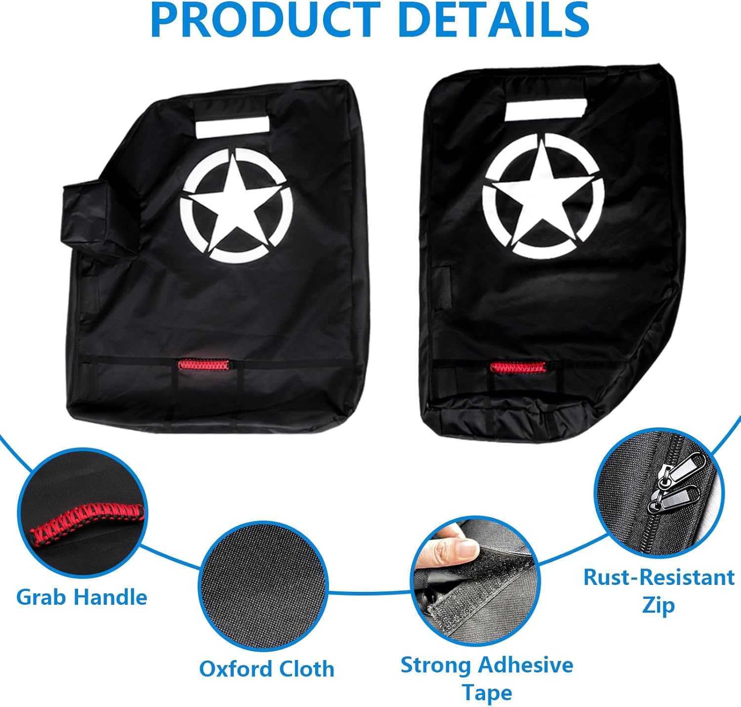 Hard Door Storage Bags for Jeep Wrangler Door Storage Bags Hanger with Handle Compatible with Wrangler CJ YJ TJ JK JL JT 1976-2025 2026 4 Doors Cover with Mirror Storage Bag, 4 Pack